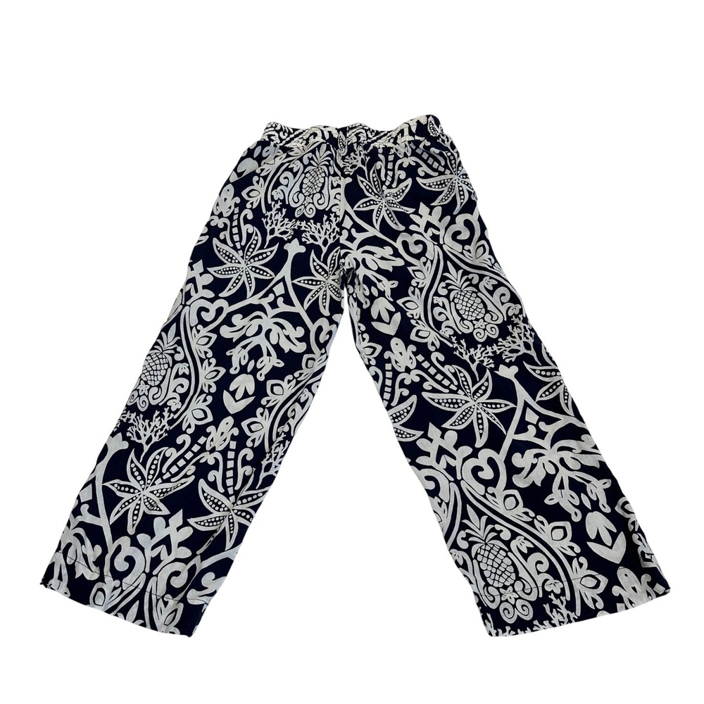 Emerson Rose Navy‎ Blue White Pineapple Tropical Linen Blend Pants - Women's S - Picture 2 of 7